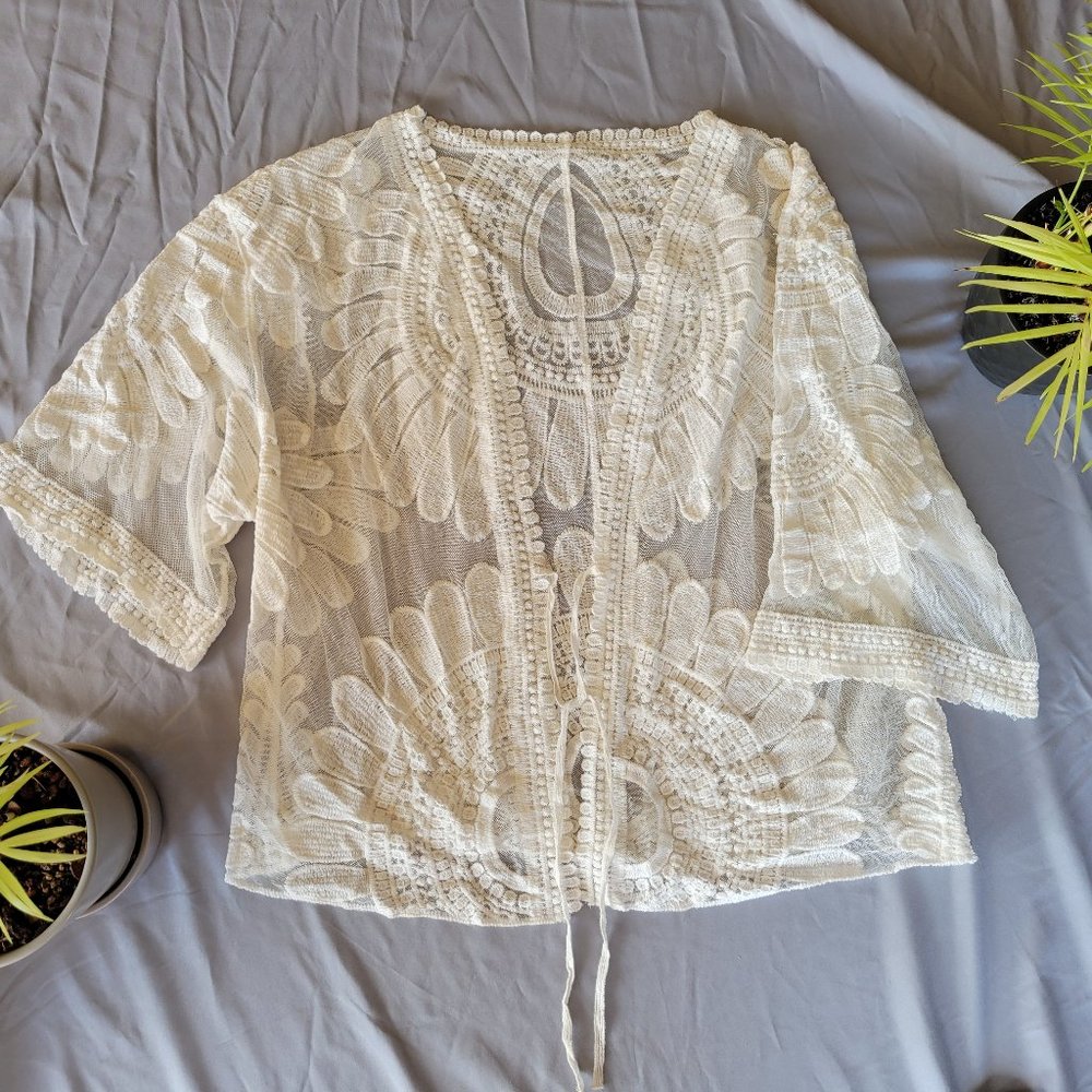 Sheer ivory coverall, bathing suit cover